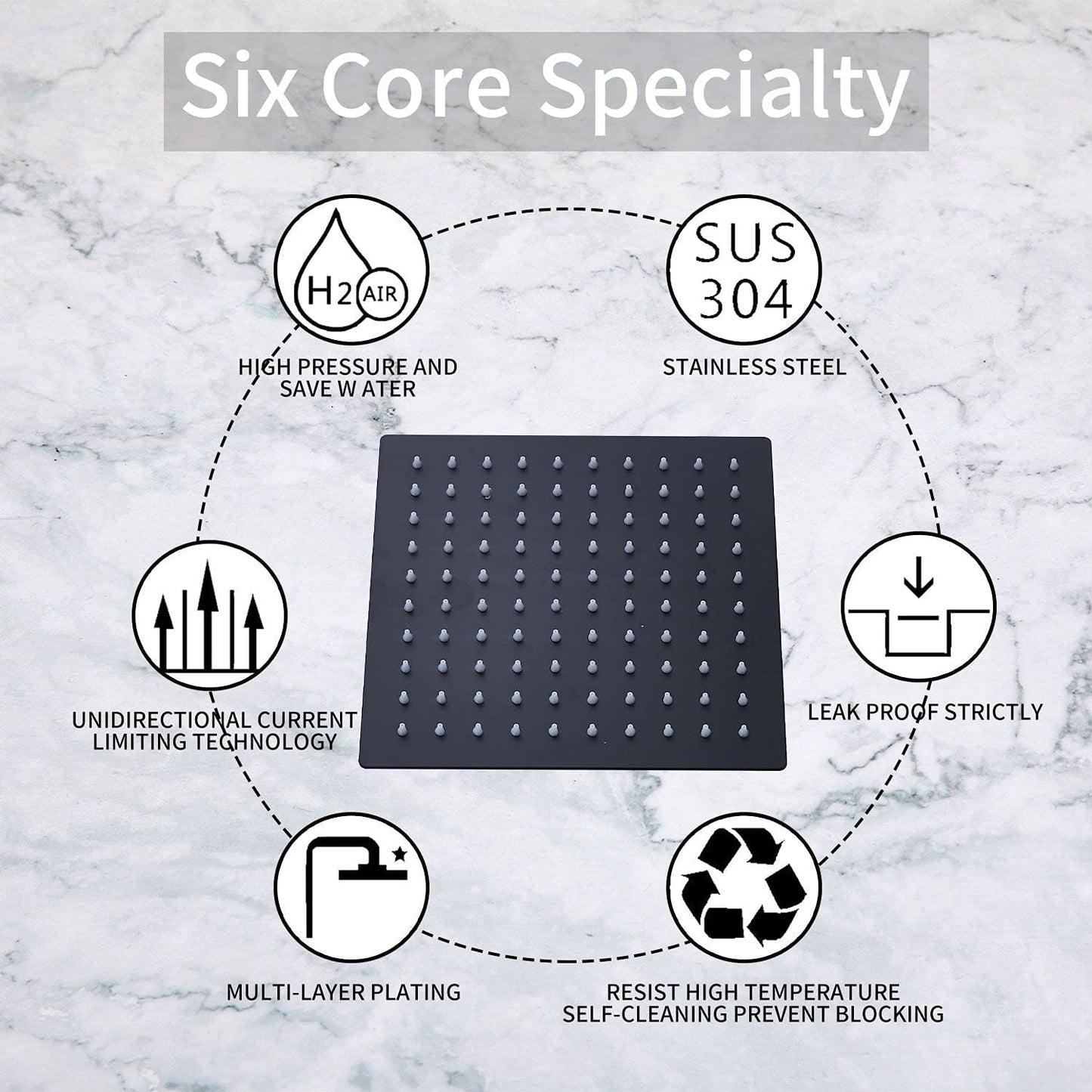 8 Inch Square Rain Shower Head Stainless Steel Shower Head High Pressure Shower Head Ultra Thin Rainfall Bath Shower Self-Cleaning Silicon Nozzle Oil Rubbed Bronze Black Shower Head