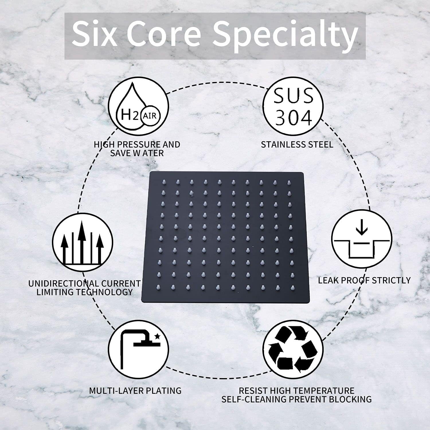 8 Inch Square Rain Shower Head Stainless Steel Shower Head High Pressure Shower Head Ultra Thin Rainfall Bath Shower Self-Cleaning Silicon Nozzle Oil Rubbed Bronze Black Shower Head