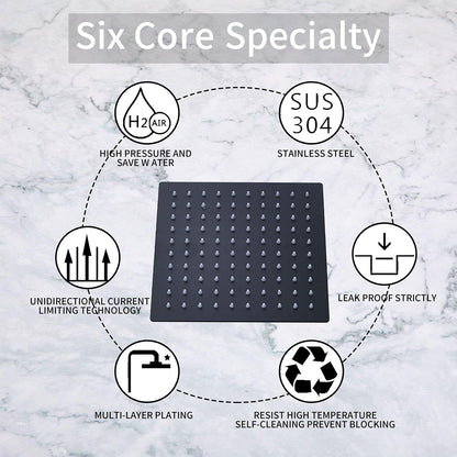 8 Inch Square Rain Shower Head Stainless Steel Shower Head High Pressure Shower Head Ultra Thin Rainfall Bath Shower Self-Cleaning Silicon Nozzle Oil Rubbed Bronze Black Shower Head