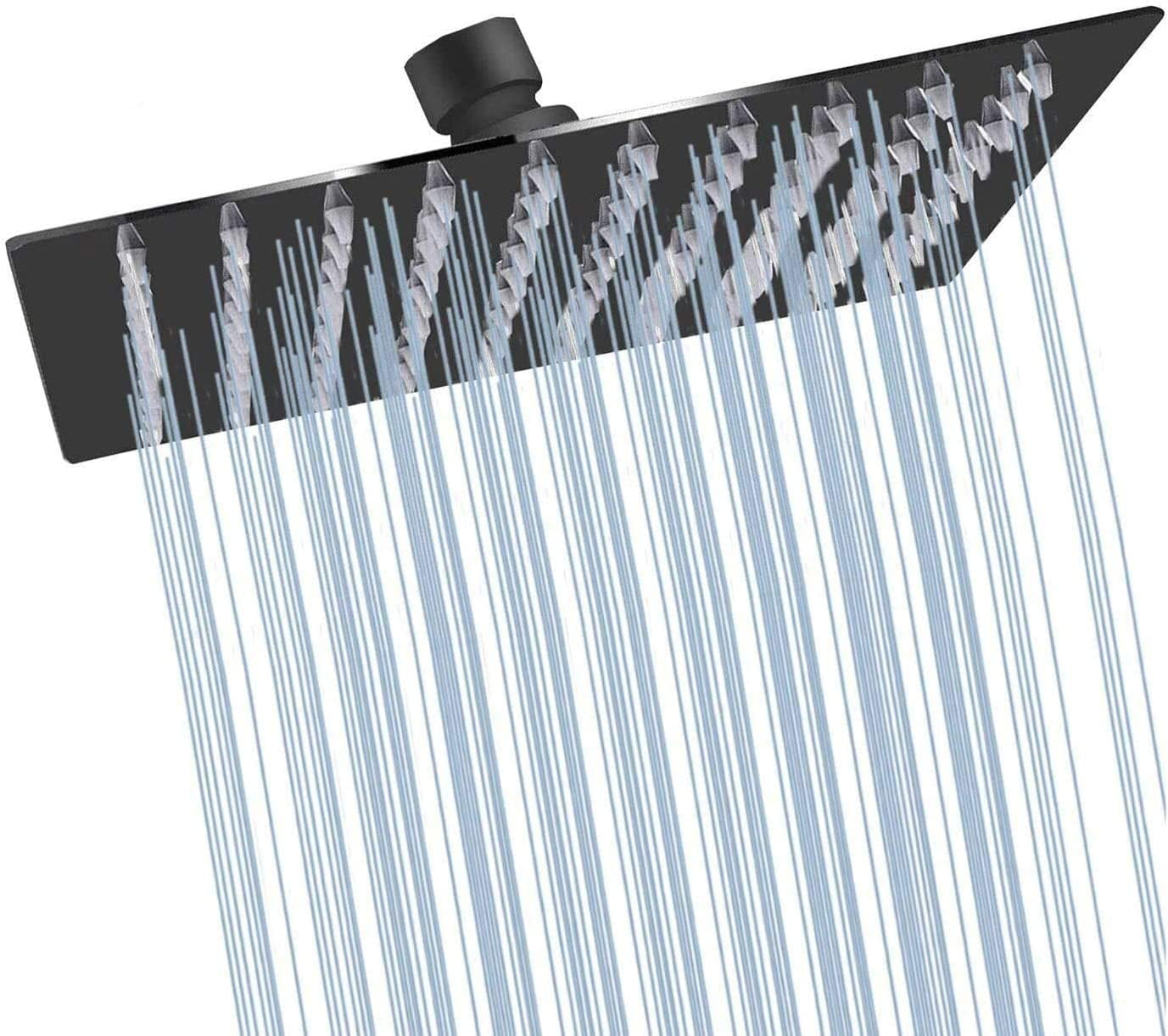 8 Inch Square Rain Shower Head Stainless Steel Shower Head High Pressure Shower Head Ultra Thin Rainfall Bath Shower Self-Cleaning Silicon Nozzle Oil Rubbed Bronze Black Shower Head