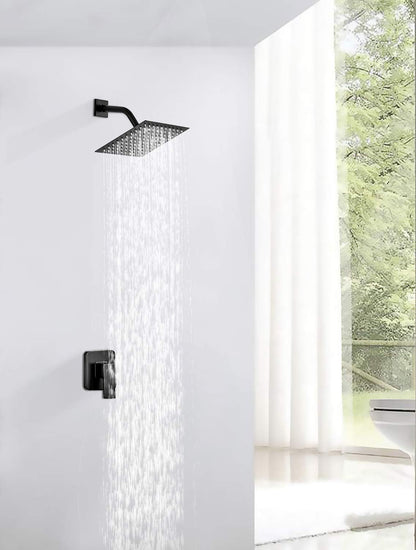 8 Inch Square Rain Shower Head Stainless Steel Shower Head High Pressure Shower Head Ultra Thin Rainfall Bath Shower Self-Cleaning Silicon Nozzle Oil Rubbed Bronze Black Shower Head